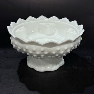 Vintage Fenton White Hobnail Centerpiece Bowl w Built in Flower‎ Frog